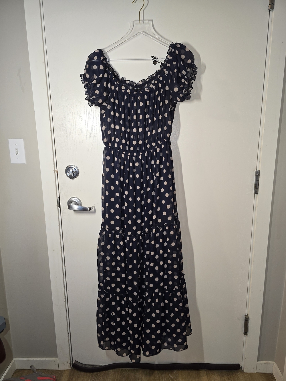 Navy & Cream Polka Dot Puff-Sleeve Maxi Dress